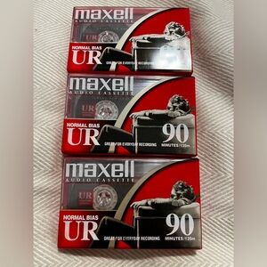 3 New Sealed Maxell Audio Cassettes 90 Minutes Normal Bias UR